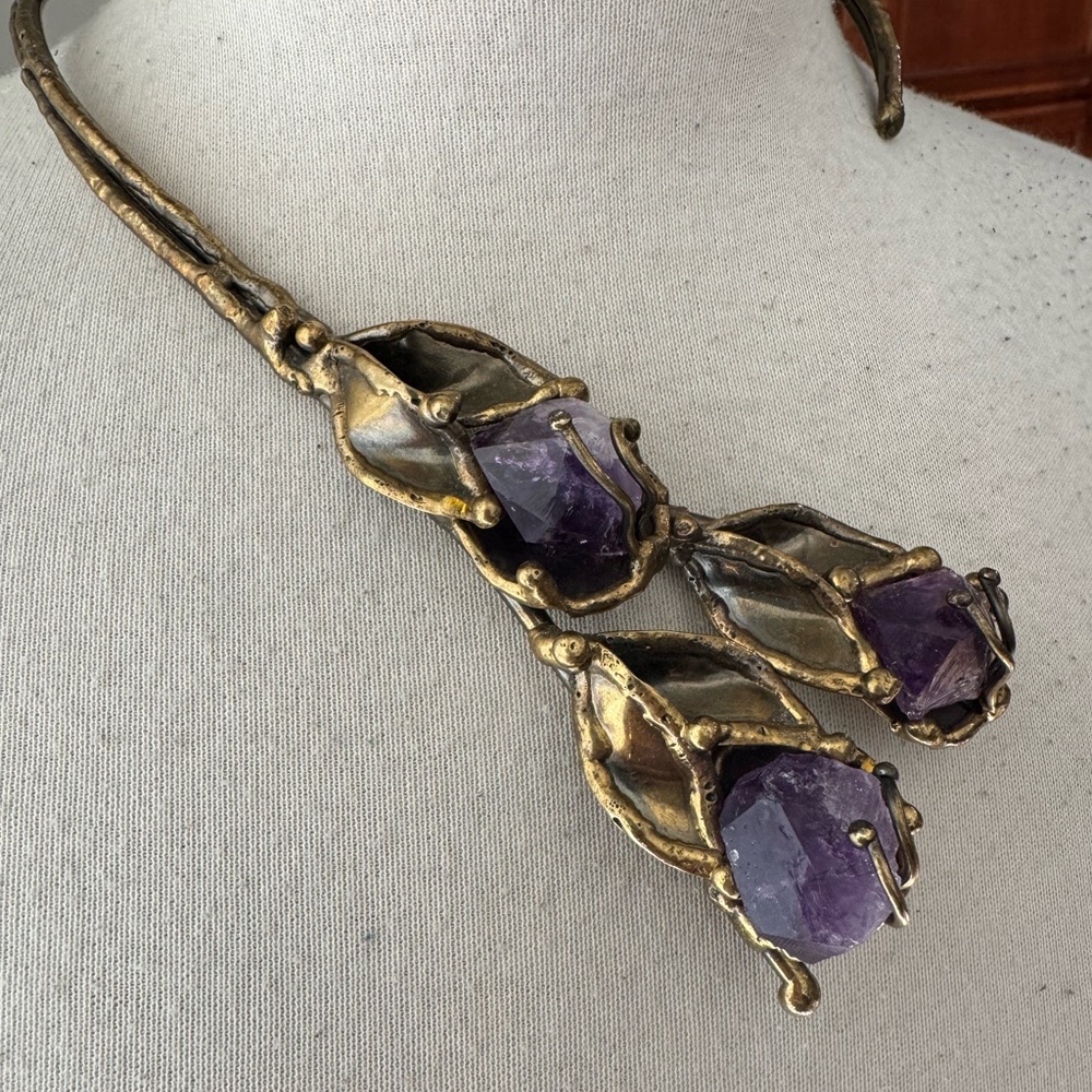 Artisan Brutalist Amethyst Leaf Torque Choker Sta… - image 7